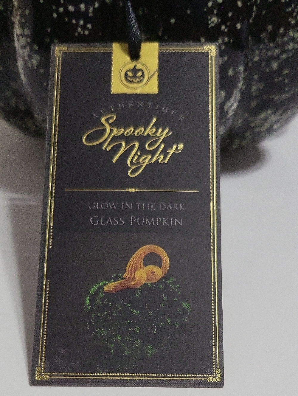 Decorative Glow In The Dark Black Glass Pumpkin with Yellow Stem - Picture 6 of 7
